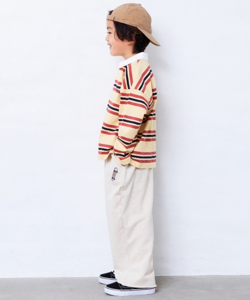 Fluffy BROTHERS（フラッフィーブラザーズ）の「ボーダーラガーシャツ（Tシャツ/カットソー・キッズ・イエロー/エンジ・90cm/150cm/140cm/130cm/120cm/110cm/100cm）」の11枚目の写真