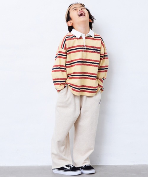 Fluffy BROTHERS（フラッフィーブラザーズ）の「ボーダーラガーシャツ（Tシャツ/カットソー・キッズ・イエロー/エンジ・90cm/150cm/140cm/130cm/120cm/110cm/100cm）」の12枚目の写真