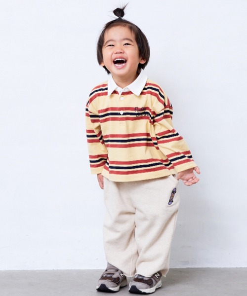 Fluffy BROTHERS（フラッフィーブラザーズ）の「ボーダーラガーシャツ（Tシャツ/カットソー・キッズ・イエロー/エンジ・90cm/150cm/140cm/130cm/120cm/110cm/100cm）」の6枚目の写真