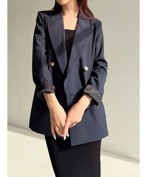 RESEXXY（リゼクシー）の「ダブルテーラードジャケット（テーラードジャケット・レディース・ネイビー/アイボリー・FREE）」の2枚目の写真