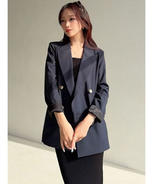 RESEXXY（リゼクシー）の「ダブルテーラードジャケット（テーラードジャケット・レディース・ネイビー/アイボリー・FREE）」の3枚目の写真