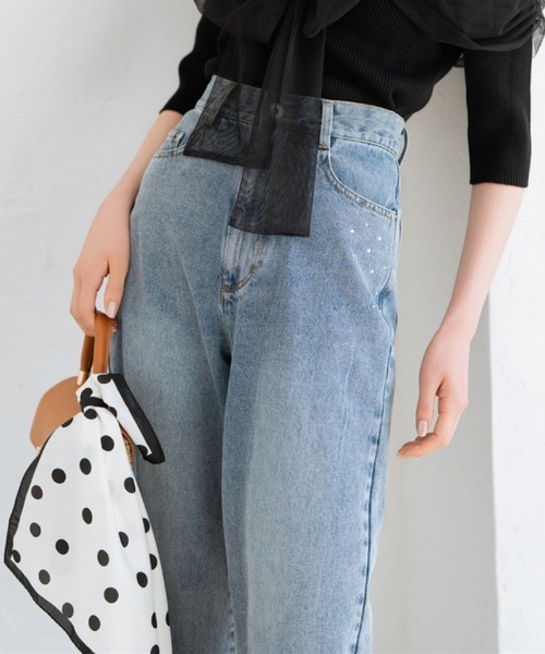 WILLSELECTION(ウィルセレクション)の「ビジューポケットワイドデニムパンツ(デニムパンツ・レディース・ブルー/ライトブルー・SMALL/MEDIUM)」の1枚目の写真