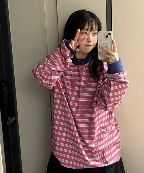TAILOR STUDIO（テーラースタジオ）の「ストライプマリンコットンロングスリーブ（ピンク/ブルー）（Tシャツ/カットソー・レディース・その他・FREE）」の9枚目の写真