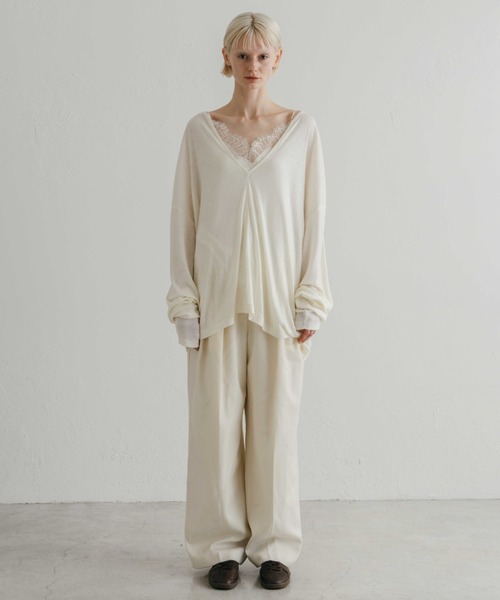 CREDONA（クレドナ）の「SUPER 120s FINE WOOL V NECK KNIT/スーパーファインウールネックニット（Tシャツ/カットソー・レディース・ブラック/アイボリー/グレー・FREE）」の22枚目の写真