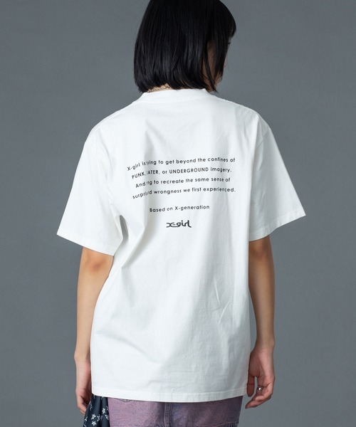 X-girl（エックスガール）の「FACE AND WORDS POCKET S/S TEE（Tシャツ/カットソー・レディース・ライトピンク/ブラック/ホワイト・S/M/L）」の7枚目の写真