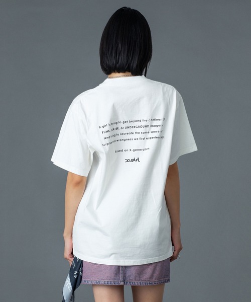 X-girl（エックスガール）の「FACE AND WORDS POCKET S/S TEE（Tシャツ/カットソー・レディース・ライトピンク/ブラック/ホワイト・S/M/L）」の8枚目の写真