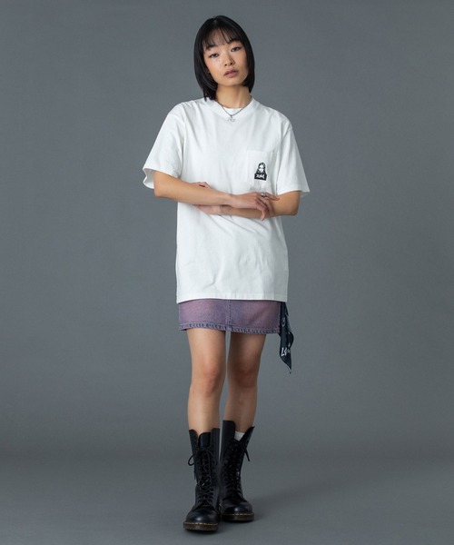 X-girl（エックスガール）の「FACE AND WORDS POCKET S/S TEE（Tシャツ/カットソー・レディース・ライトピンク/ブラック/ホワイト・S/M/L）」の9枚目の写真