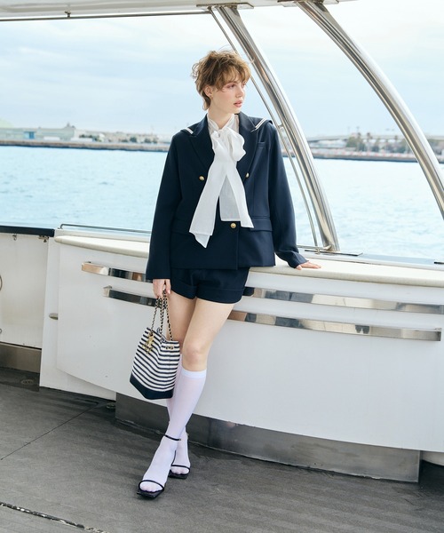 EIMY ISTOIRE(エイミーイストワール)の「クラシックマリンバケットバッグ(かごバッグ・レディース・ネイビー/ベージュ・F)」の6枚目の写真