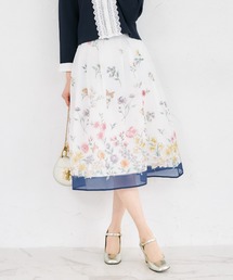 tocco closet | ラメオーガンジーパネルフラワータックフレアスカート(スカート)