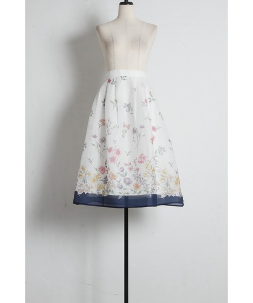 tocco closet（トッコ　クローゼット）の「ラメオーガンジーパネルフラワータックフレアスカート（スカート・レディース・ネイビー/ピンク・M）」の16枚目の写真