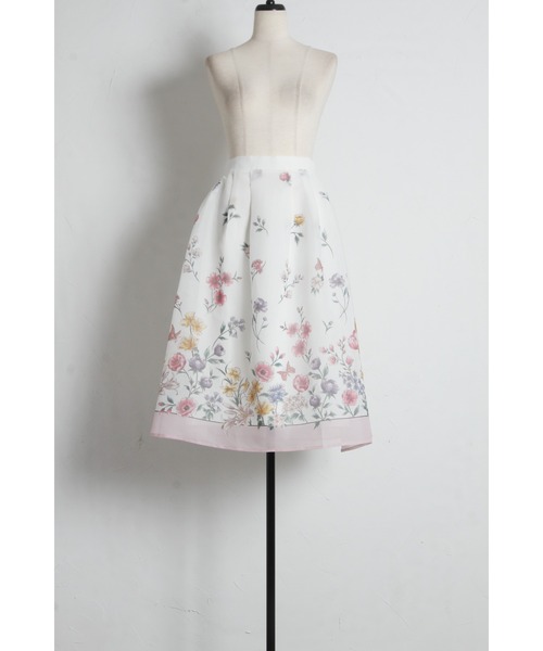 tocco closet（トッコ　クローゼット）の「ラメオーガンジーパネルフラワータックフレアスカート（スカート・レディース・ネイビー/ピンク・M）」の17枚目の写真