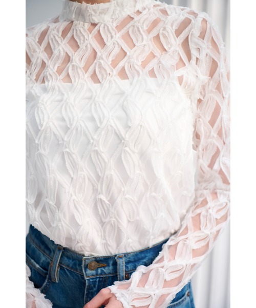 Estella.K(エステラケー)の「Janna Lace Blouse メッシュテープレーストップ(その他トップス・レディース・ブラック/ホワイト・FREE)」の7枚目の写真