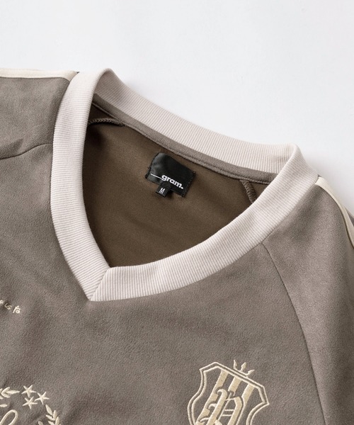 SlashDate（スラッシュデイト）の「【85】フェイクスウェード ロゴ刺繍 ゲームシャツ/ドローコード/ユニセックス/レディース/メンズ（Tシャツ/カットソー・レディース・チャコールグレー/ネイビー/アイボリー・L/M）」の6枚目の写真