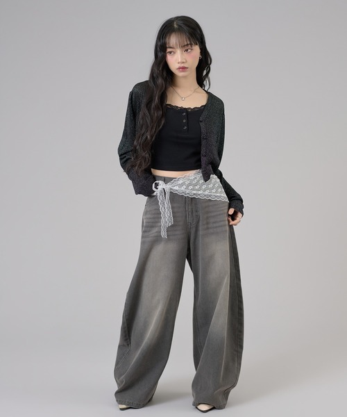 apres jour mignon(アプレジュールミニョン)の「ラメシアーカーディガン(カーディガン/ボレロ・レディース・ブラック/アイボリー/グリーン・LARGE/フリー)」の18枚目の写真