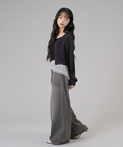 apres jour mignon(アプレジュールミニョン)の「ラメシアーカーディガン(カーディガン/ボレロ・レディース・ブラック/アイボリー/グリーン・LARGE/フリー)」の5枚目の写真