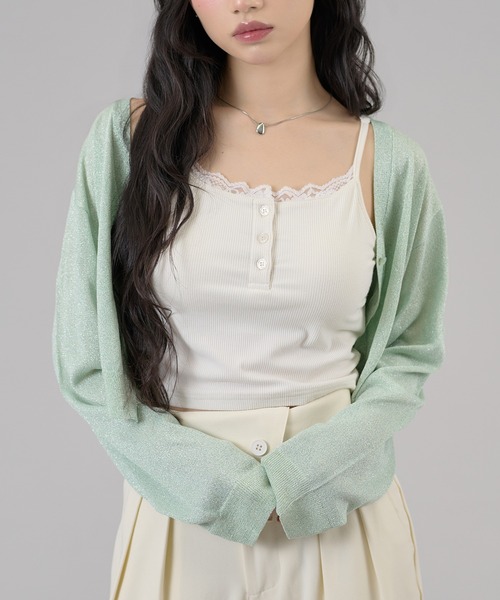 apres jour mignon(アプレジュールミニョン)の「ラメシアーカーディガン(カーディガン/ボレロ・レディース・ブラック/アイボリー/グリーン・LARGE/フリー)」の10枚目の写真