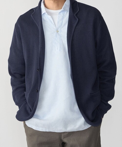 極美品✨シップス　テーラードジャケット　リネン　ニット　ストレッチ　水色　M ジャケット テーラードジャケット カシミヤブレンド ニット レディース ジャケット・アウター