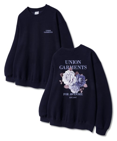 Union Garments(ユニオンガーメンツ)の「フラワーメンツ 裏毛 スウェットシャツ ネイビー(スウェット・レディース・その他・L/XL/XXL)」の1枚目の写真