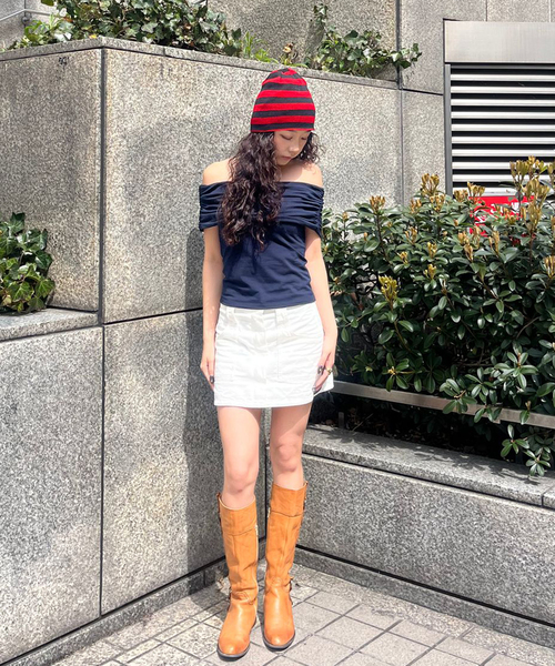 COOME（コーメ）の「【COOME/コーメ】 FOLD OVER SLEEVELESS TOP（Tシャツ/カットソー・レディース・ブラウン/ネイビー・SMALL）」の5枚目の写真