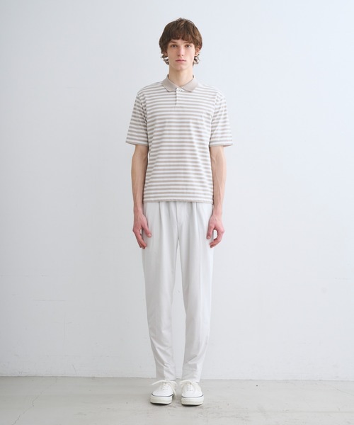 three dots（スリードッツ）の「パウダリーコットン ボーダーポロ（ポロシャツ・メンズ・ベージュ系その他/ブラック×ホワイト・MEDIUM/SMALL/LARGE）」の7枚目の写真