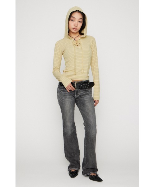 LAGUA GEM(ラグアジェム)の「LACE UP HOODIE トップス(パーカー・レディース・グレー/ライトイエロー/ブラック・FREE)」の15枚目の写真