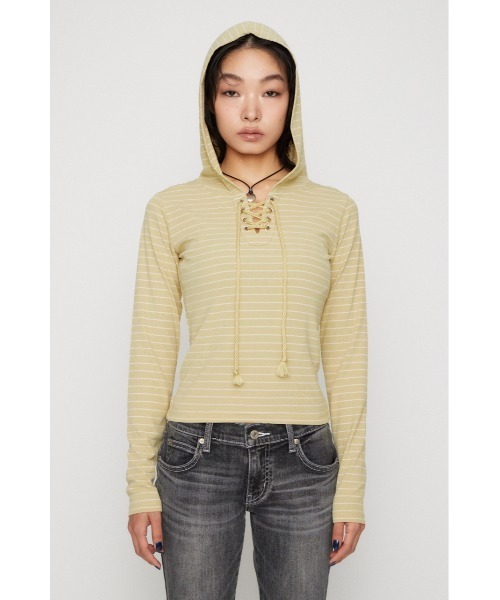 LAGUA GEM(ラグアジェム)の「LACE UP HOODIE トップス(パーカー・レディース・グレー/ライトイエロー/ブラック・FREE)」の16枚目の写真
