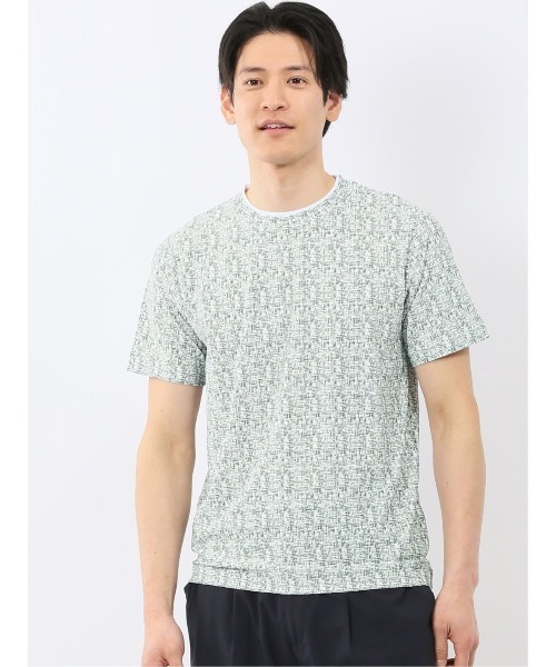 TAKA-Q（タカキュー）の「【ストレッチ メッシュ 軽量】タカキュー かすれプリント クルーネック 半袖 Tシャツ（Tシャツ/カットソー・メンズ・ライトグレー/ホワイト×ブラック・MEDIUM/LARGE/X-LARGE）」の2枚目の写真