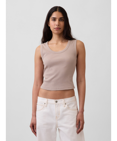 GAP(ギャップ)の「Gapロゴ入り リブ クロップド スクープネック タンクトップ(タンクトップ・レディース・ブラック/ベージュ/ブルー/ホワイト・XXS/XL/L/M/S/XS)」の7枚目の写真