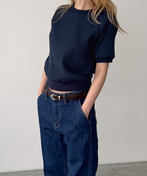 CANAL JEAN(キャナルジーン)の「HARING ラグランワッフル半袖Tシャツ(Tシャツ/カットソー・レディース・ネイビー/アッシュ・ONE SIZE)」の3枚目の写真
