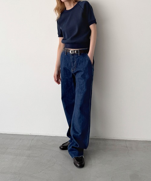CANAL JEAN(キャナルジーン)の「HARING ラグランワッフル半袖Tシャツ(Tシャツ/カットソー・レディース・ネイビー/アッシュ・ONE SIZE)」の5枚目の写真