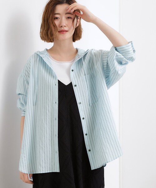 grove（グローブ）の「【洗える】大人のストライプ フーディシャツ（シャツ/ブラウス・レディース・ブルー系7/アイボリー系2・02/01/05/04/03）」の17枚目の写真