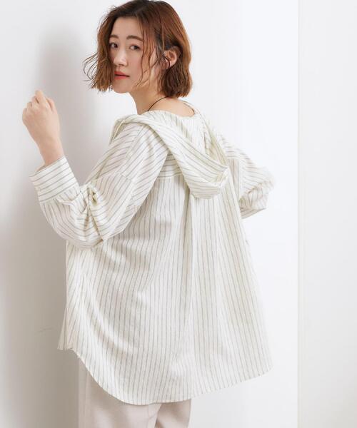 grove（グローブ）の「【洗える】大人のストライプ フーディシャツ（シャツ/ブラウス・レディース・ブルー系7/アイボリー系2・02/01/05/04/03）」の5枚目の写真