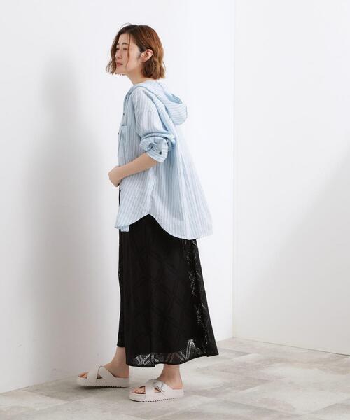 grove（グローブ）の「【洗える】大人のストライプ フーディシャツ（シャツ/ブラウス・レディース・ブルー系7/アイボリー系2・02/01/05/04/03）」の3枚目の写真