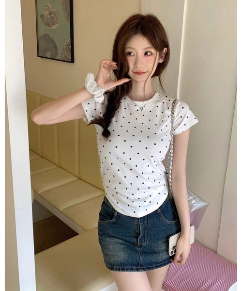 inst.ALL（インストール）の「かすれドットプリントチビTシャツ（Tシャツ/カットソー・レディース・ブラック/ホワイト/グレー・M）」の4枚目の写真