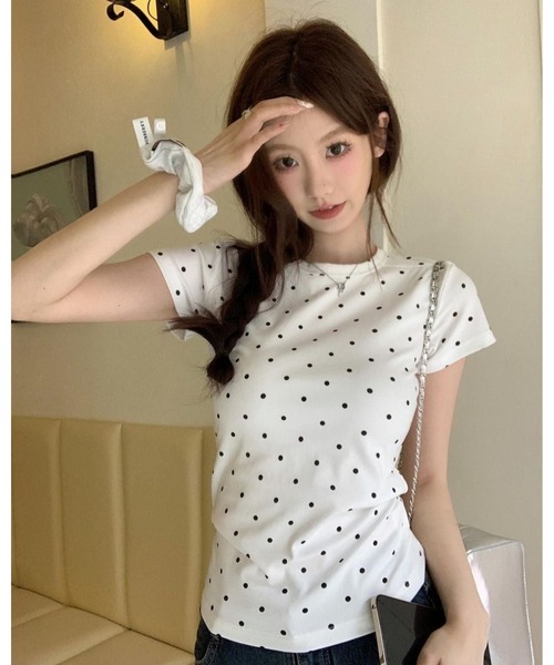 inst.ALL（インストール）の「かすれドットプリントチビTシャツ（Tシャツ/カットソー・レディース・ブラック/ホワイト/グレー・M）」の6枚目の写真