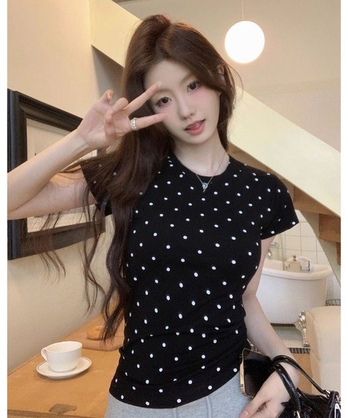 inst.ALL（インストール）の「かすれドットプリントチビTシャツ（Tシャツ/カットソー・レディース・ブラック/ホワイト/グレー・M）」の13枚目の写真
