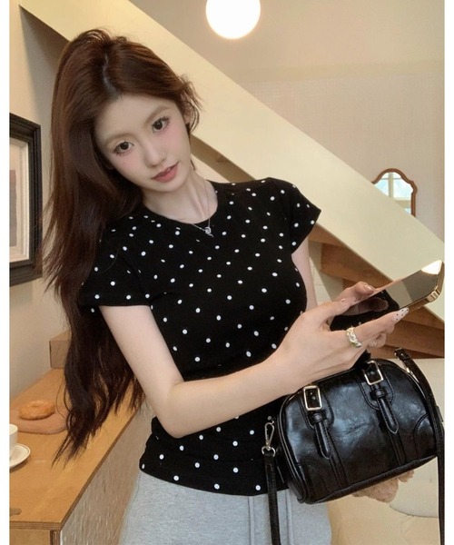 inst.ALL（インストール）の「かすれドットプリントチビTシャツ（Tシャツ/カットソー・レディース・ブラック/ホワイト/グレー・M）」の14枚目の写真