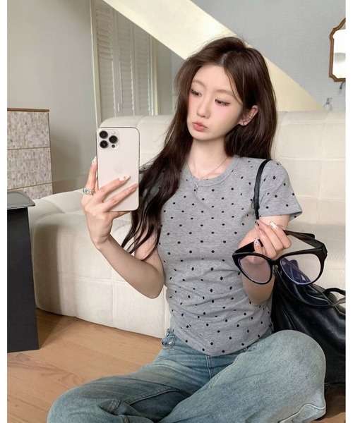 inst.ALL（インストール）の「かすれドットプリントチビTシャツ（Tシャツ/カットソー・レディース・ブラック/ホワイト/グレー・M）」の20枚目の写真