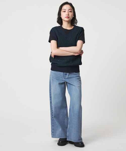 CITEN(シテン)の「<CITEN>メッシュバイカラーニットベスト(ニット/セーター・レディース・ダークブラウン/オフホワイト/ネイビー・FREE)」の12枚目の写真
