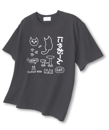 ネコドローイング オーバーサイズ 半袖Tシャツ ダークグレー