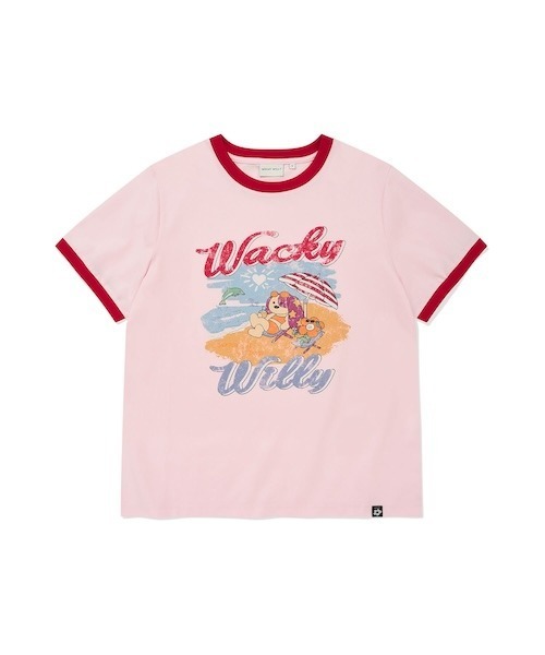 Wacky WiLLy（ワッキーウィリー）の「WOMEN'S SUMMER GRAPHIC RINGER SEMI-OVER SHORT SLEEVE T-SHIRT（Tシャツ/カットソー・レディース・クリーム/ピンク・MEDIUM/SMALL）」の2枚目の写真