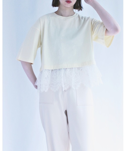 amini(アミニ)の「チュールレースレイヤードカットソー(Tシャツ/カットソー・レディース・オフホワイト/ブラック/イエロー・MEDIUM)」の3枚目の写真