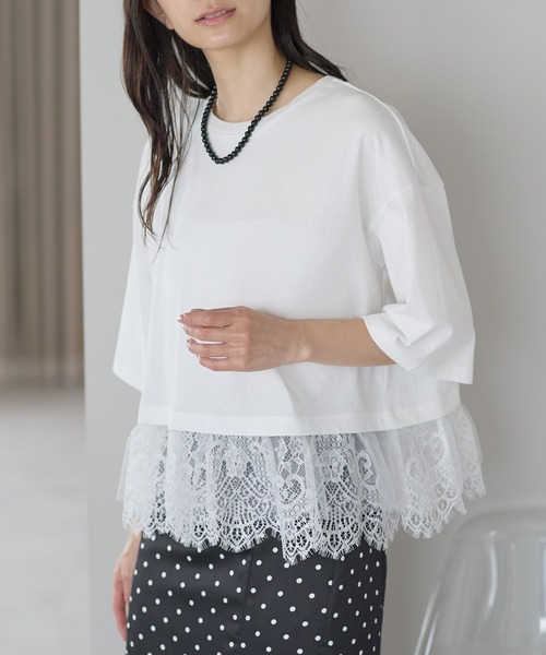 amini(アミニ)の「チュールレースレイヤードカットソー(Tシャツ/カットソー・レディース・オフホワイト/ブラック/イエロー・MEDIUM)」の5枚目の写真