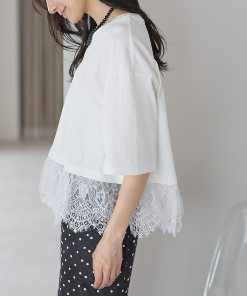 amini(アミニ)の「チュールレースレイヤードカットソー(Tシャツ/カットソー・レディース・オフホワイト/ブラック/イエロー・MEDIUM)」の8枚目の写真