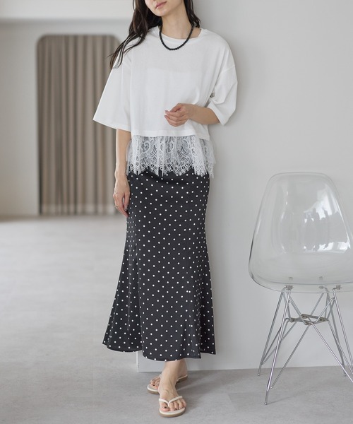 amini(アミニ)の「チュールレースレイヤードカットソー(Tシャツ/カットソー・レディース・オフホワイト/ブラック/イエロー・MEDIUM)」の15枚目の写真