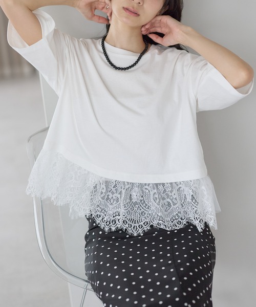 amini(アミニ)の「チュールレースレイヤードカットソー(Tシャツ/カットソー・レディース・オフホワイト/ブラック/イエロー・MEDIUM)」の13枚目の写真