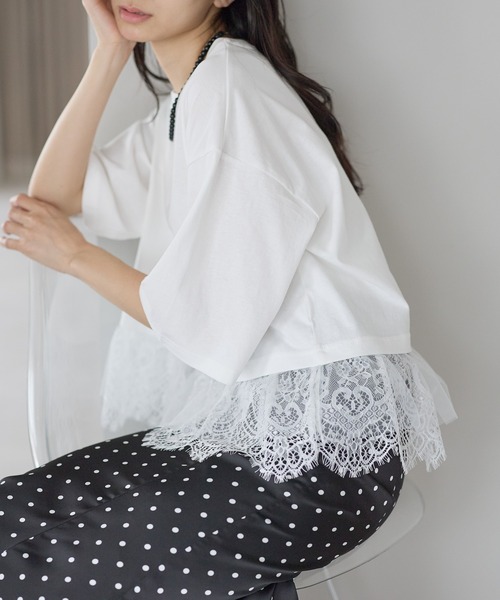 amini(アミニ)の「チュールレースレイヤードカットソー(Tシャツ/カットソー・レディース・オフホワイト/ブラック/イエロー・MEDIUM)」の10枚目の写真