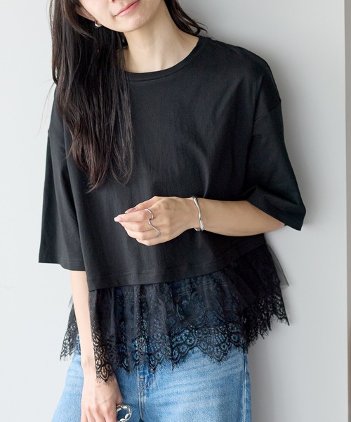 amini(アミニ)の「チュールレースレイヤードカットソー(Tシャツ/カットソー・レディース・オフホワイト/ブラック/イエロー・MEDIUM)」の22枚目の写真