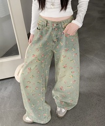 core core（コアコア）の「花柄プリントデニムワイドパンツ（デニムパンツ）」