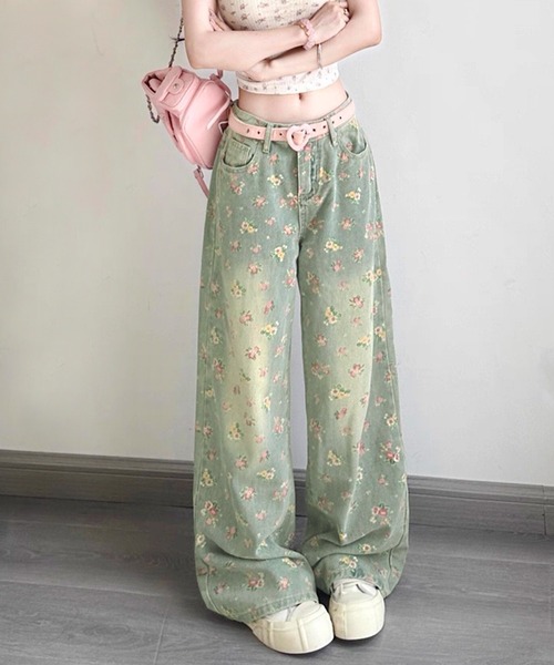 core core(コアコア)の「花柄プリントデニムワイドパンツ(デニムパンツ・レディース・ライトブルー・L/M/S)」の7枚目の写真